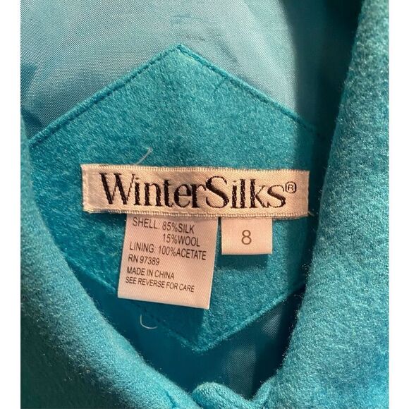 Winter Silks Silk blend Jacket Turquoise Blue Button Front Sz 8 - Picture 11 of 11